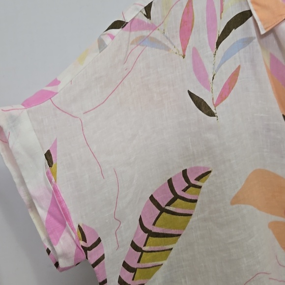Cynthia Rowley 100% Linen Tropical Print Buttin Down Camp Shirt Size M  Resort - Picture 3 of 12